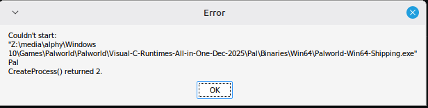 「「return (2)」を開始できません」エラー (Linux mint)