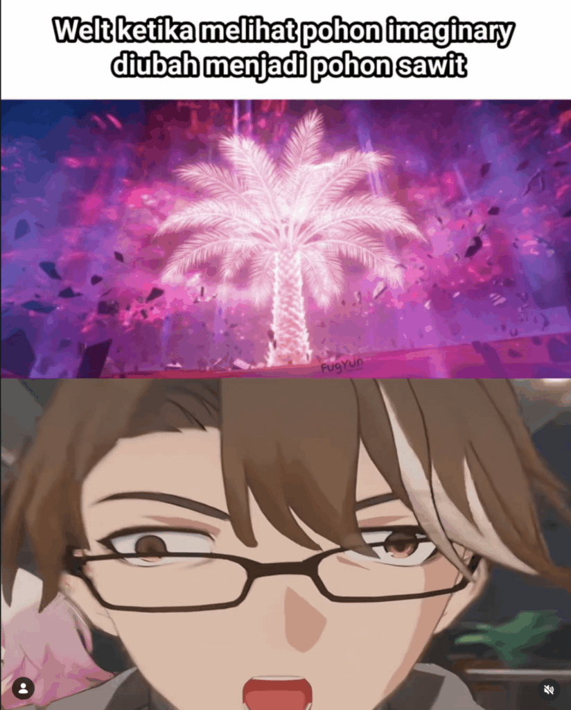 想像上の木がアブラヤシの木に変わるのを見たヴェルト