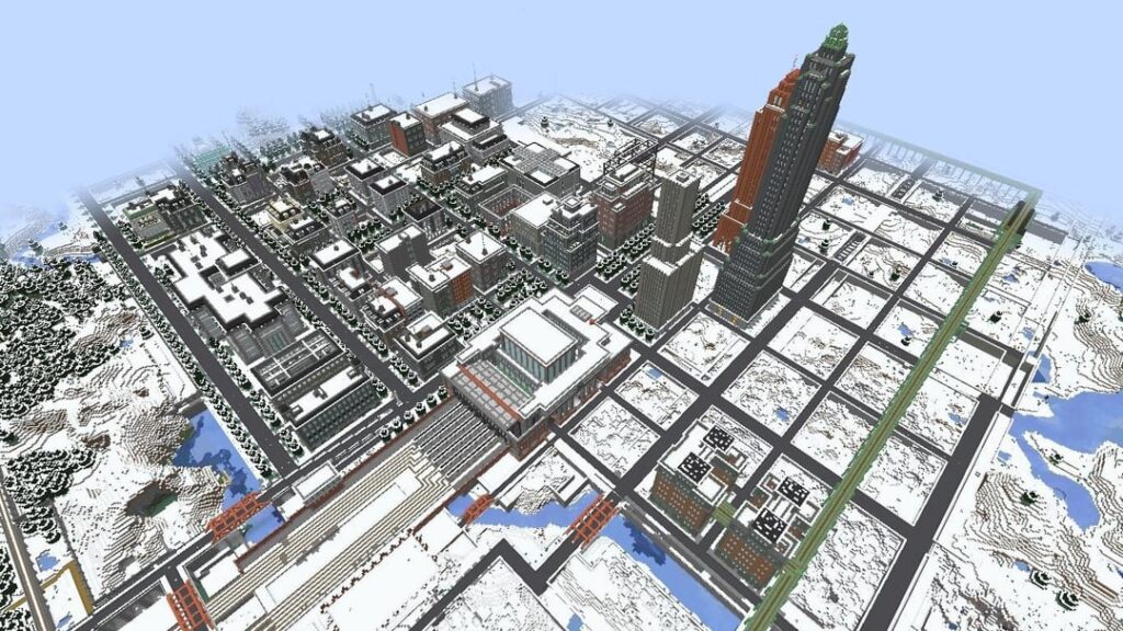 7300 日目、つまりゲーム内世界 20 周年記念の 38 チャンクでのポラリス市の鳥瞰図 (2021 年に開始)