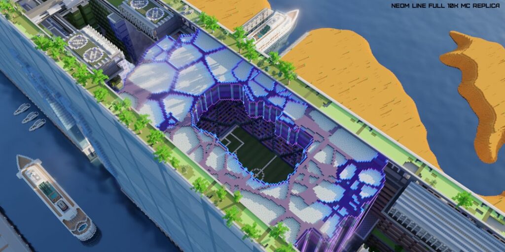 NEOM Line - フル 10K Minecraft プロジェクト、2 つのスタジアム、インテリア