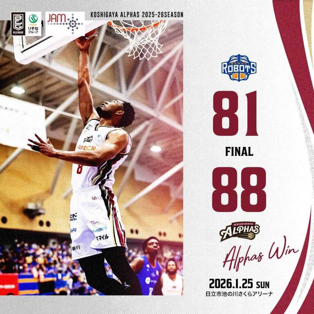 【試合レポート】りそなグループ B.LEAGUE 2025-26 SEASON 第19節 GAME2 2026年1月25日(日) vs.茨城ロボッツ〔AWAY GAME〕