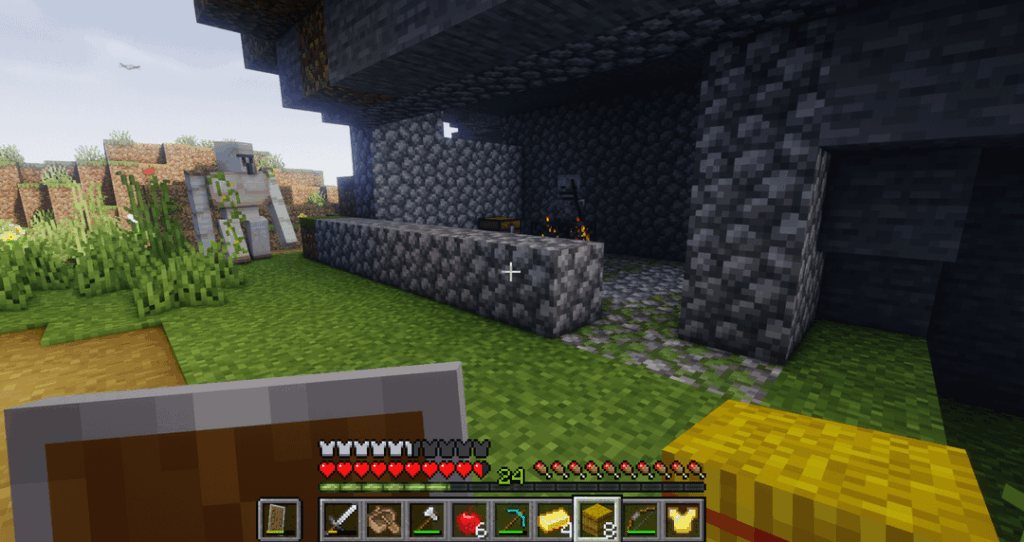 村の近くで露出したスポナーを見つけました（近くの壊れたポータルもあります）