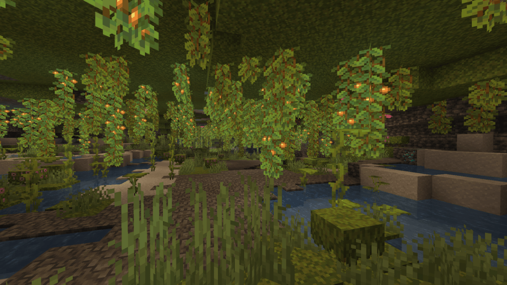 緑豊かな大きな洞窟システムなど