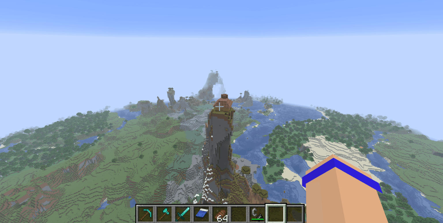 皆さん、私が見つけたこのめちゃくちゃ高い山を見てください!シードは -8784733165606259282、座標は X -324.521、Y 194、Z 307.322