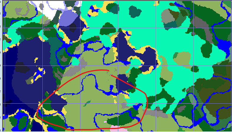 巨大な水の輪郭（赤丸）