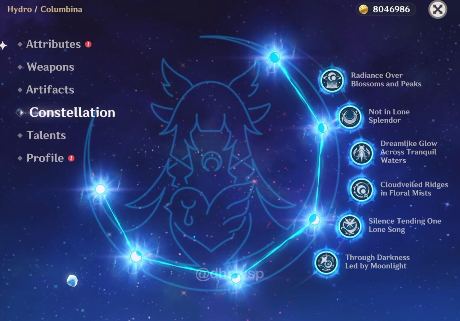 コロンビナの星座は星の代わりに月を使用します