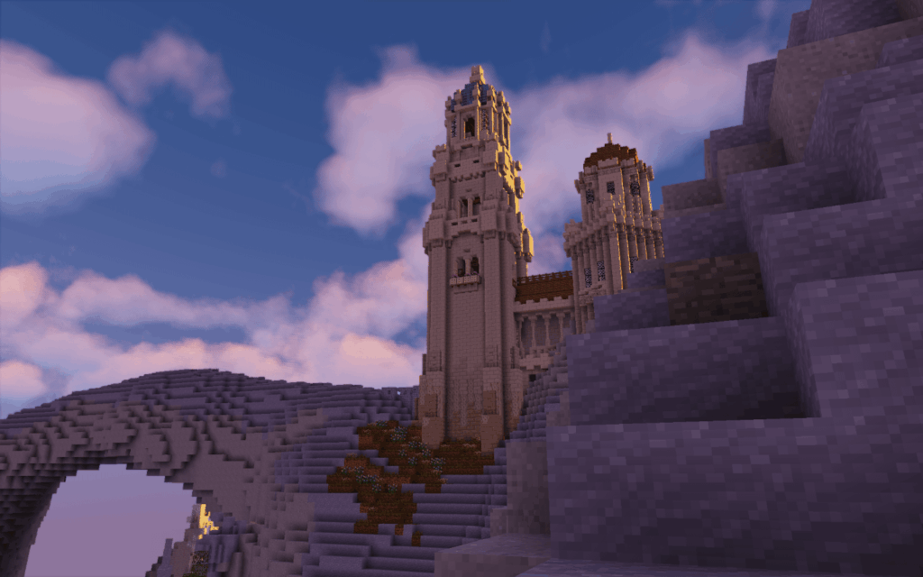 私が作った港湾都市の入り口の上に見える塔