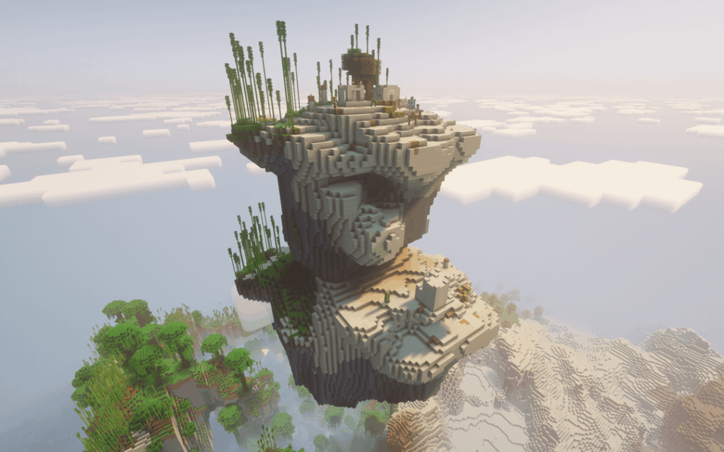 浮かぶ砂漠と竹林の村、その上にスポーン！