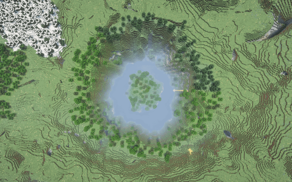 完璧な木々の輪の中にある居心地の良い森の島