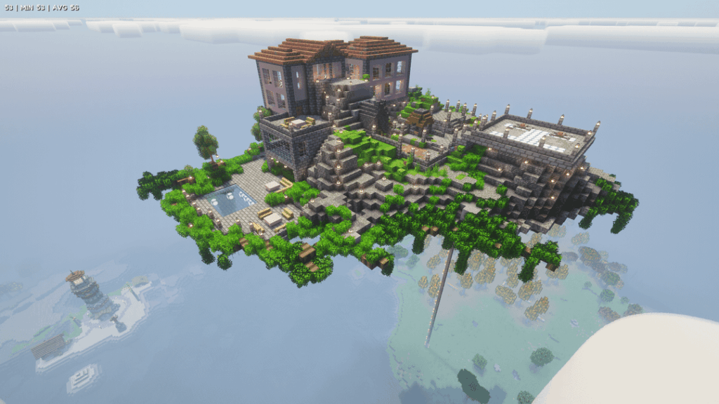 10 歳の息子と私のための新しいスターター ベースは、約 240 個の MOD を実行している新しい Fabric 1.21.1 サーバーです (笑)。それは略奪者の前哨基地として始まり、私はそれを引き継ぎ、スポナーを一掃し、建設を始めました。これが私が最終的に得たものです。