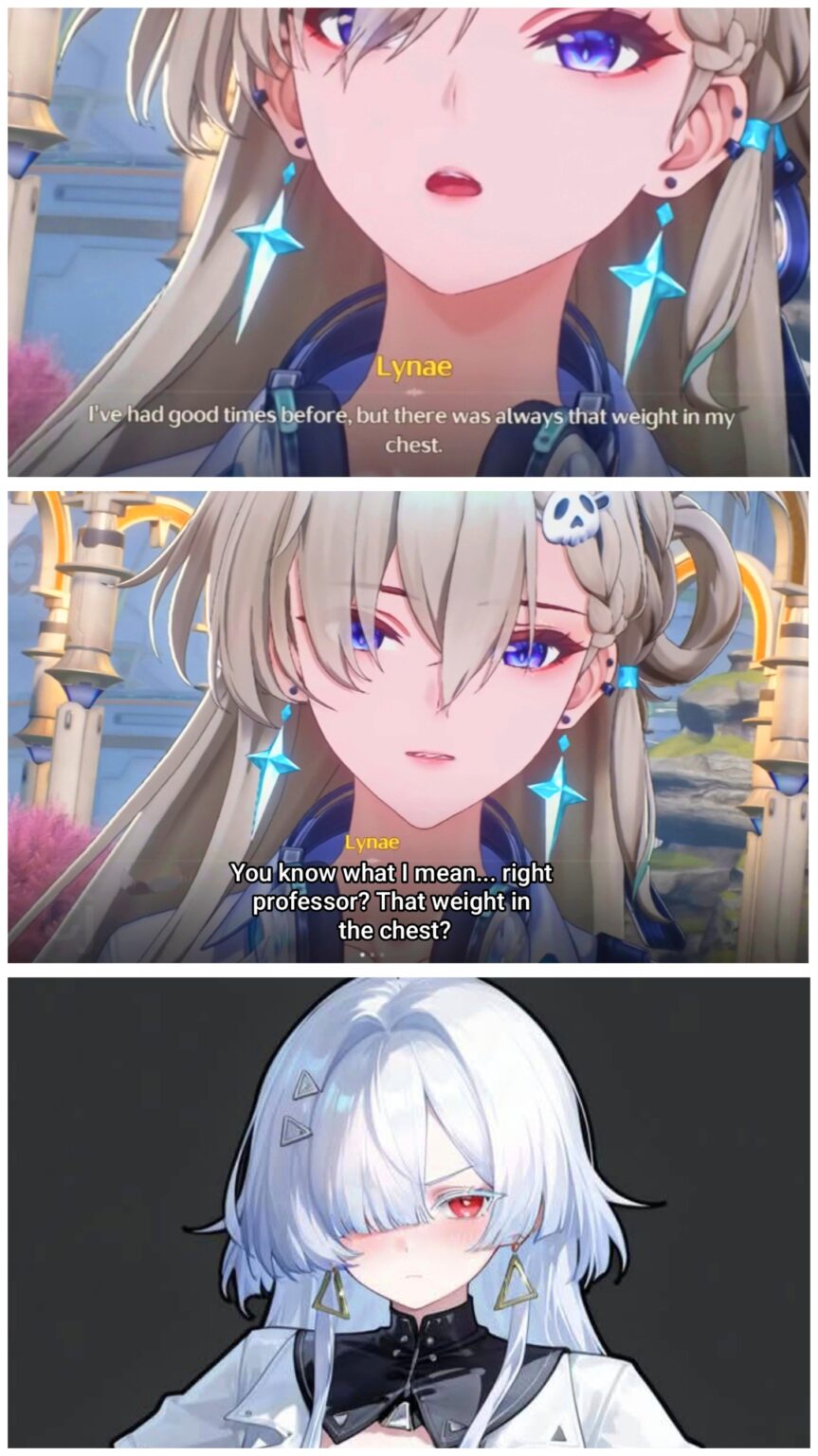 投げ飛ばされたモニエは、自分は教授だと言った後、「私にはその役が見えないの？」と言う。