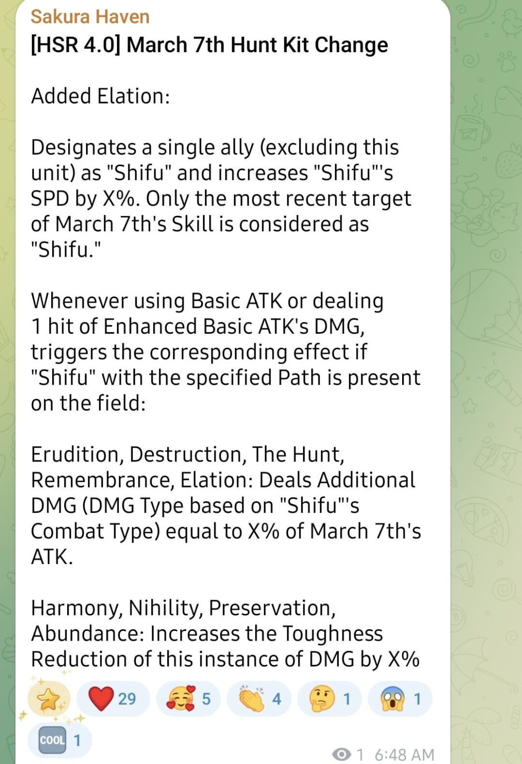 3 月 7 日 • ハントキットに高揚感が含まれるように変更されました (Sakura Haven 経由)