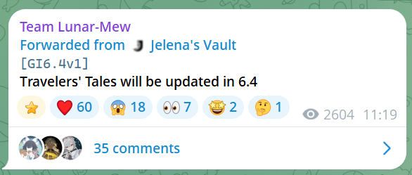 トラベラーズ テイルズは Jelena 経由で 6.4 で更新されます
