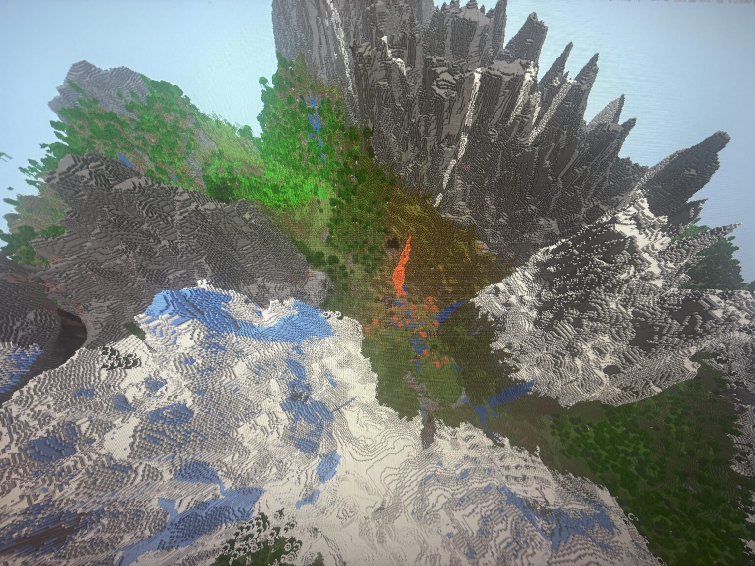 凍った石の山に囲まれた谷の村