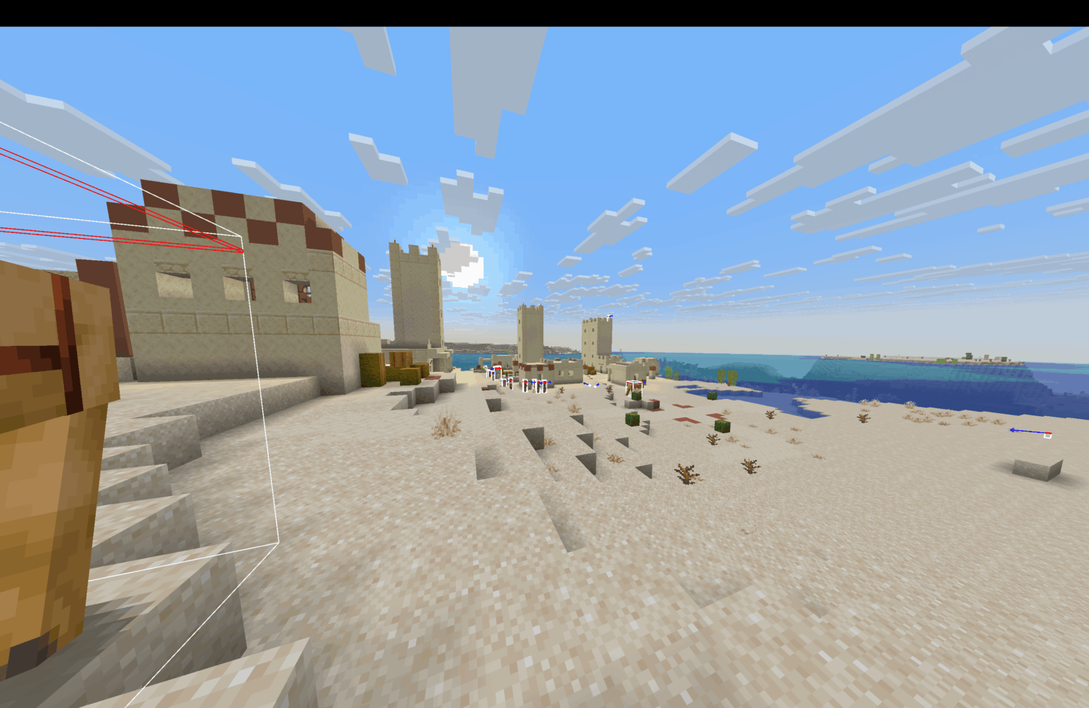 私のハードコアワールドで砂漠の塔が4つある砂漠の村を見つけました。