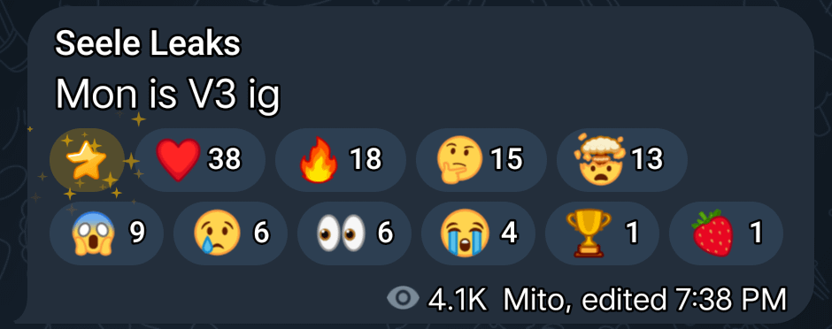 4.1 V3 月曜日、Seele Leaks 経由