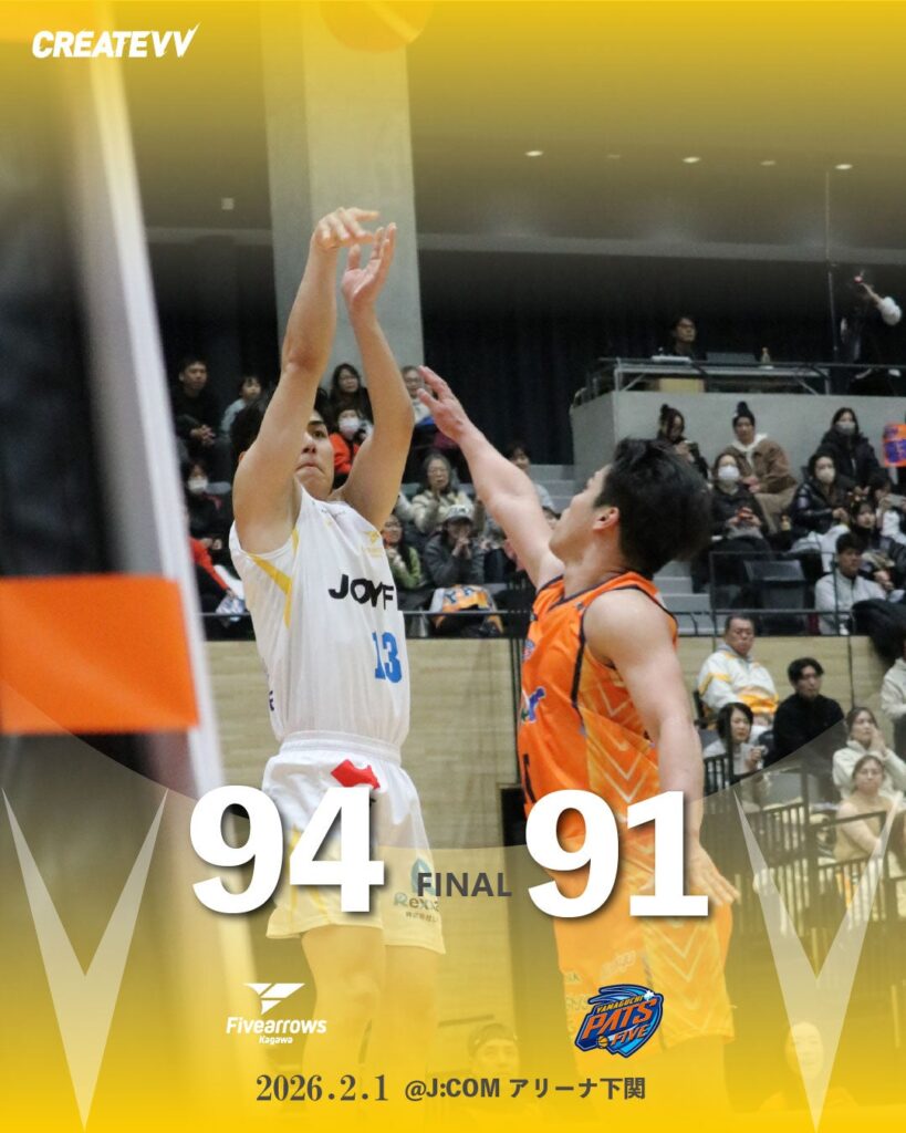 【ゲームレポート】2/1(日) vs山口パッツファイブ GAME2 | 香川ファイブアローズ 【ゲームレポート】2/1(日) vs山口パッツファイブ GAME2 | 香川ファイブアローズ