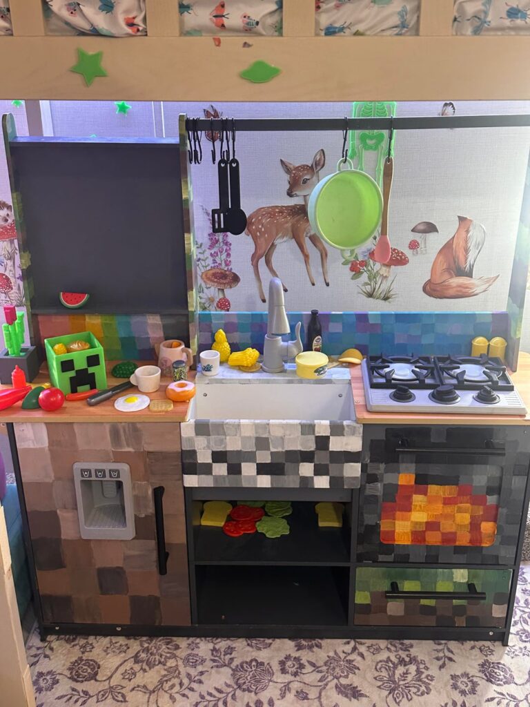 娘はマインクラフトに夢中なのですが、マインクラフトのプレイキッチンが見つからなかったので、作りました:)