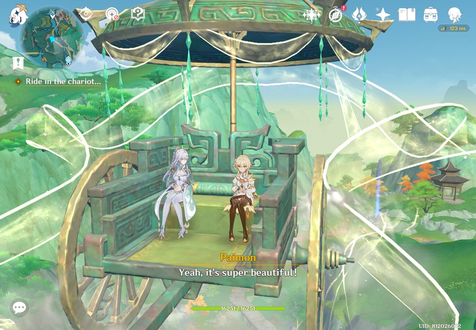 ほよ、パイモンが座れるスペースが真ん中にありますが、カットシーンに到達するまではジバイに目に見えないキャラクターと話をさせましょう