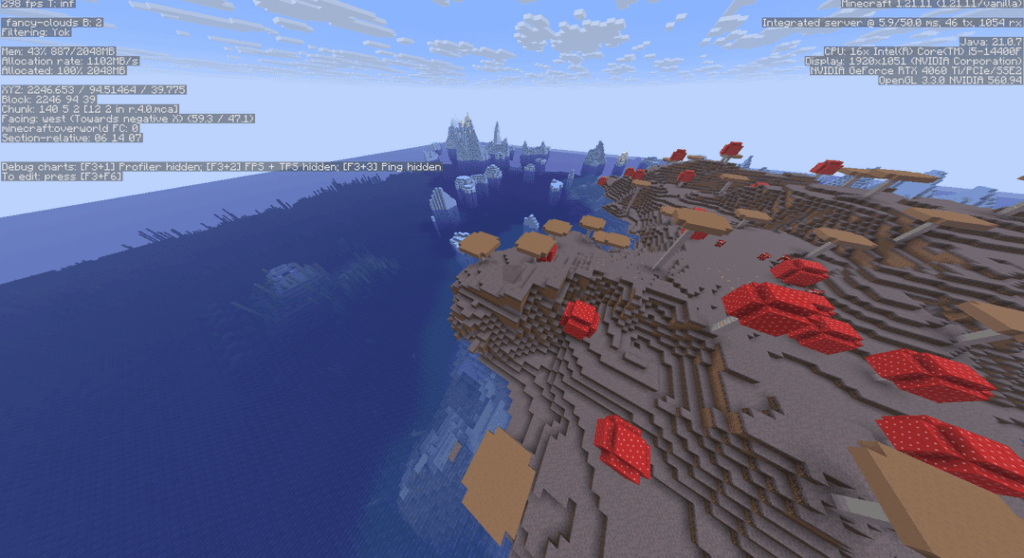 「非常識な 1.21.11 Java シード – 三重の古代都市、重なり合う試用室、キノコと氷のスパイクが融合」 SEED: 2185307404610343151