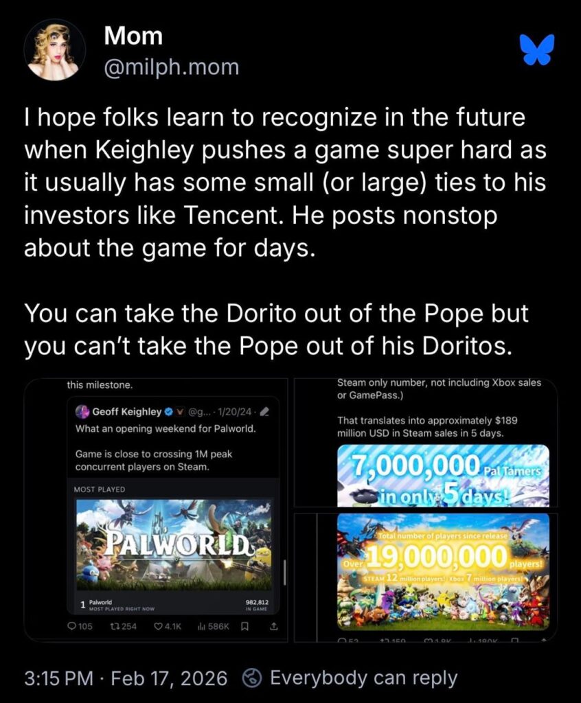 Pocketpair の CM であるバッキーは、Pocketpair には投資家も後援者もスポンサーもおらず、100% 独立して自己資金で運営されていると安心させました。