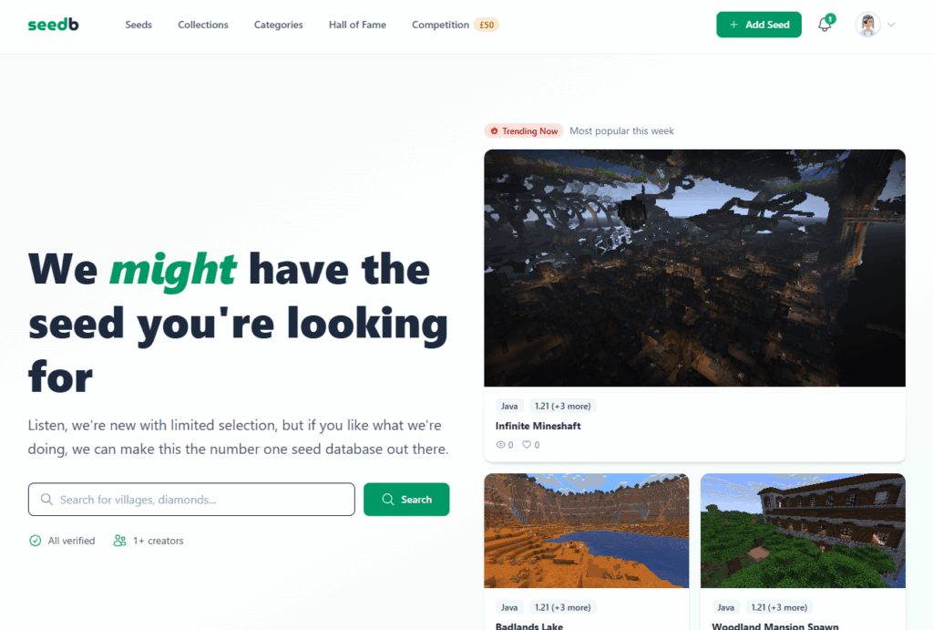 SeeDB – 完全無料の Minecraft シード データベース (広告なし、ペイウォールなし) を立ち上げたところですが、助けが必要です。 SeeDB - 完全無料の Minecraft シード データベース (広告なし、ペイウォールなし) を立ち上げたところですが、助けが必要です。
