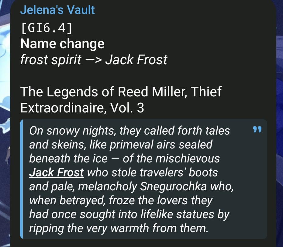 [GI6.4] 名前変更フロストスピリット —> ジャックフロスト The Legends of Reed Miller, Thief Extraordinaire, Vol. 3