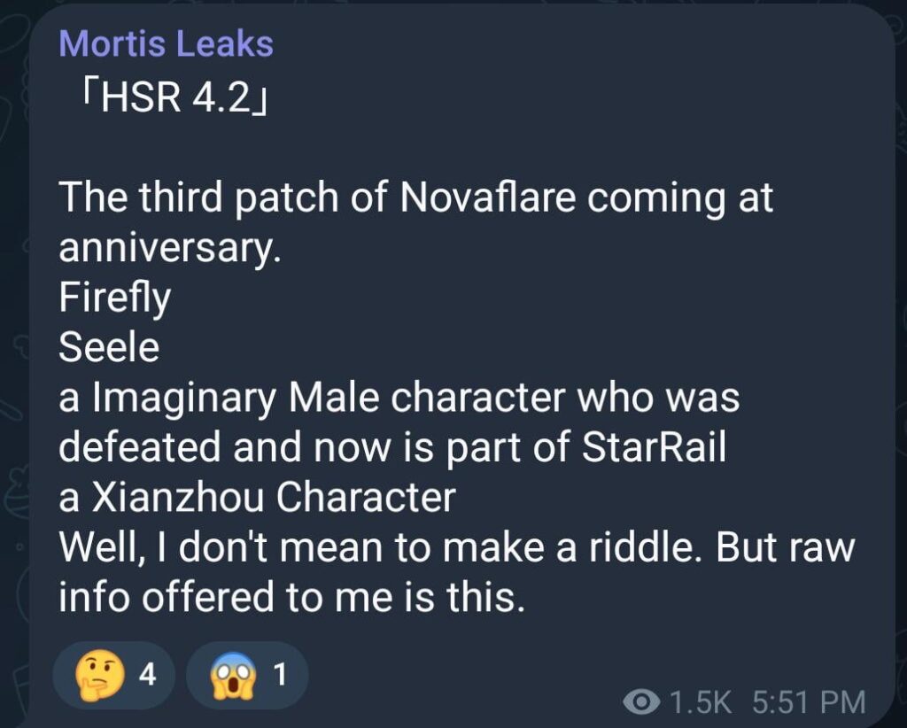 HSR 4.2 novaflare の 3 番目のパッチが Mortis Leaks 経由で 1 周年記念に登場