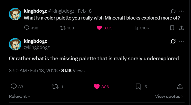 Mojang 開発者がブロック パレットの不足について尋ねていますが、何が不足していると思いますか?
