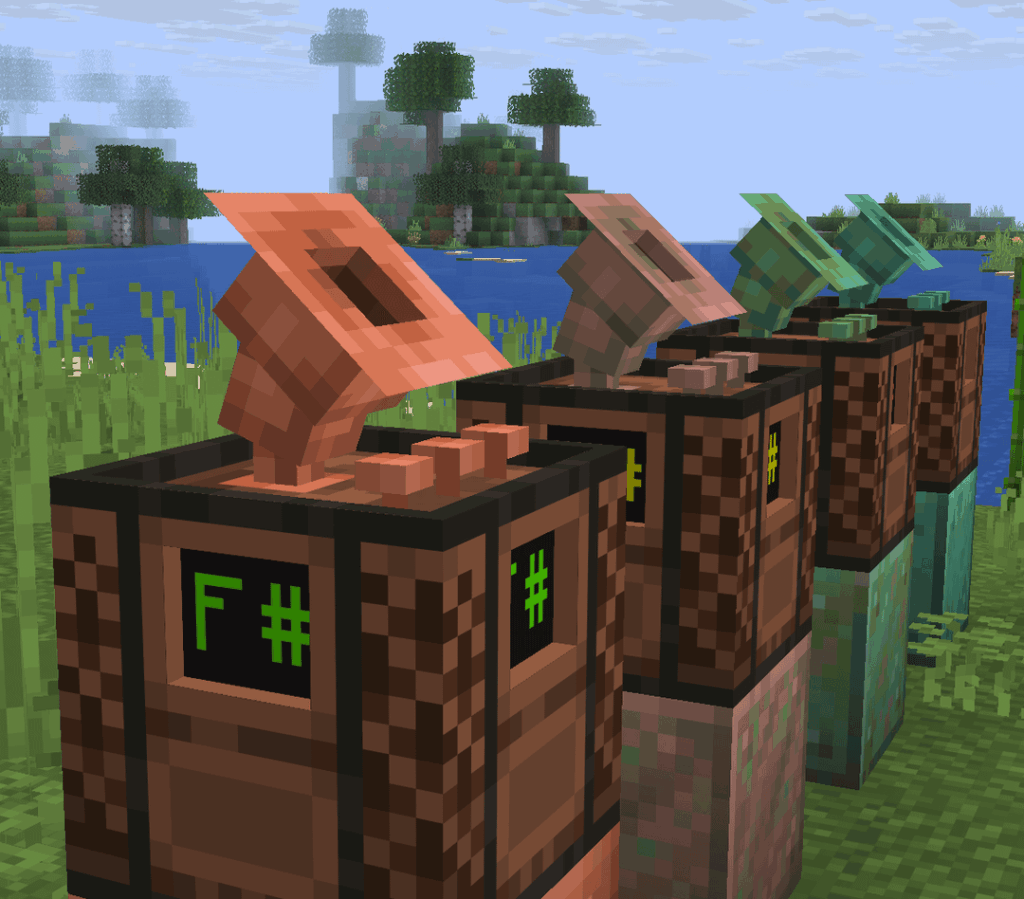 音符ブロックのカスタム モデルを作成して、演奏する楽器を表示できるようにしました。 [OC]