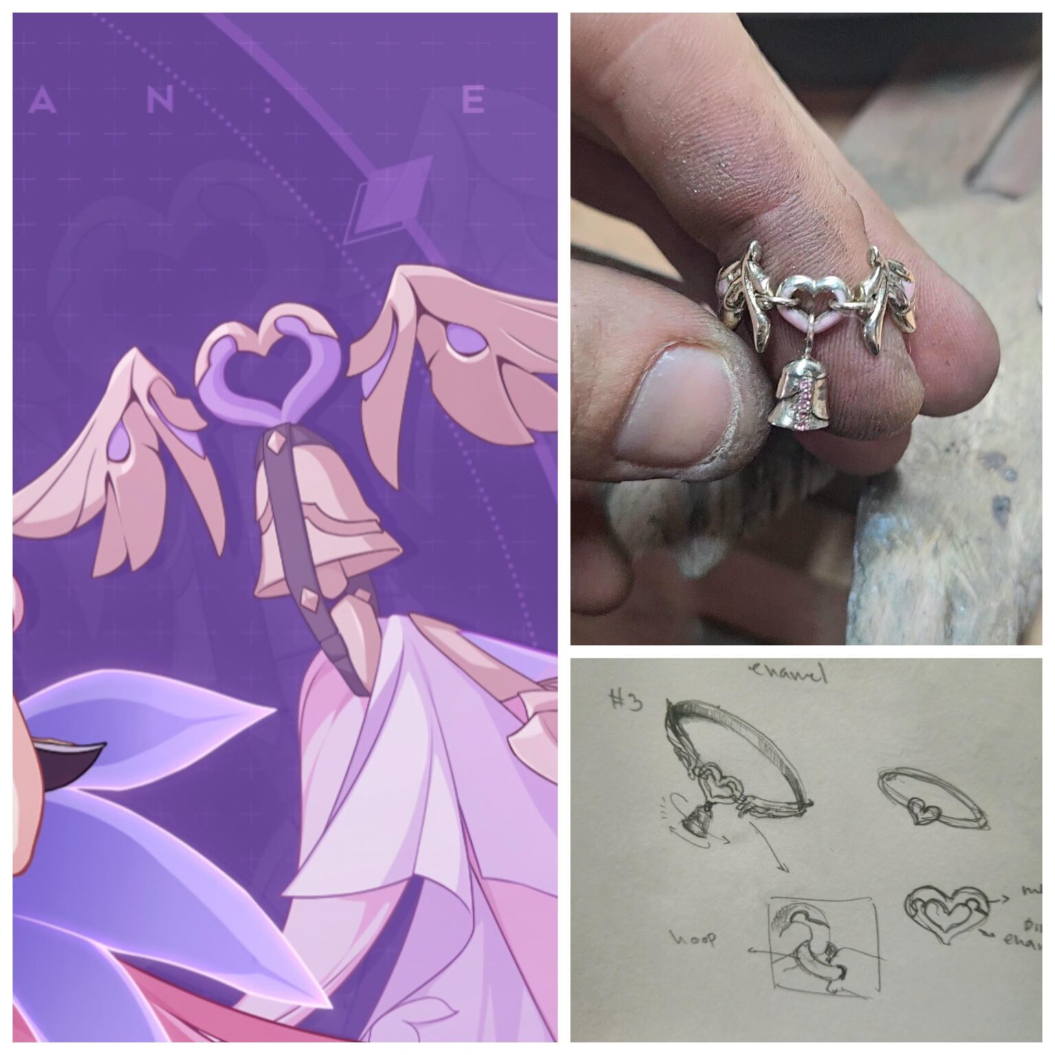 依頼を受けて手作りした、エリシアをイメージしたリング、ムービングベル付き (OC)