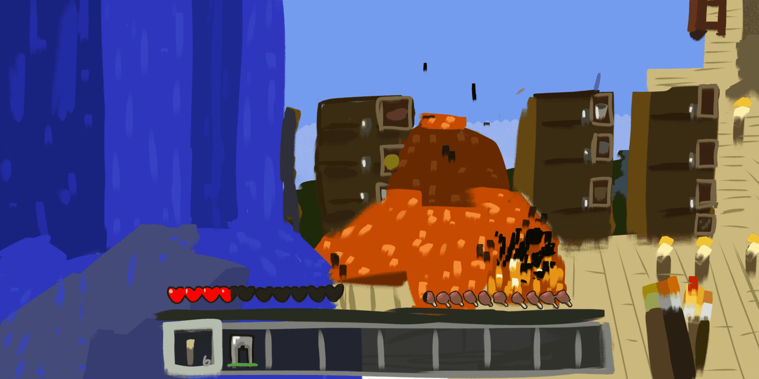 Minecraftのベースを油絵風に描いてみました。