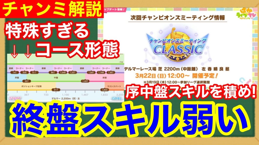 【ウマ娘】チャンミガチ必須知識！デルマー2200mの終盤スキルが弱い理由3選【チャンピオンズミーティングクラシック/新シナリオ】