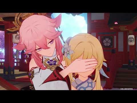 おみくじを引く前に1分間ルミネの目を覆うヤエミコ