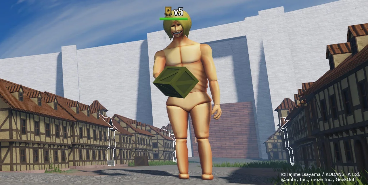 「進撃の巨人 Titan Chase」で箱を持つ無垢の巨人。