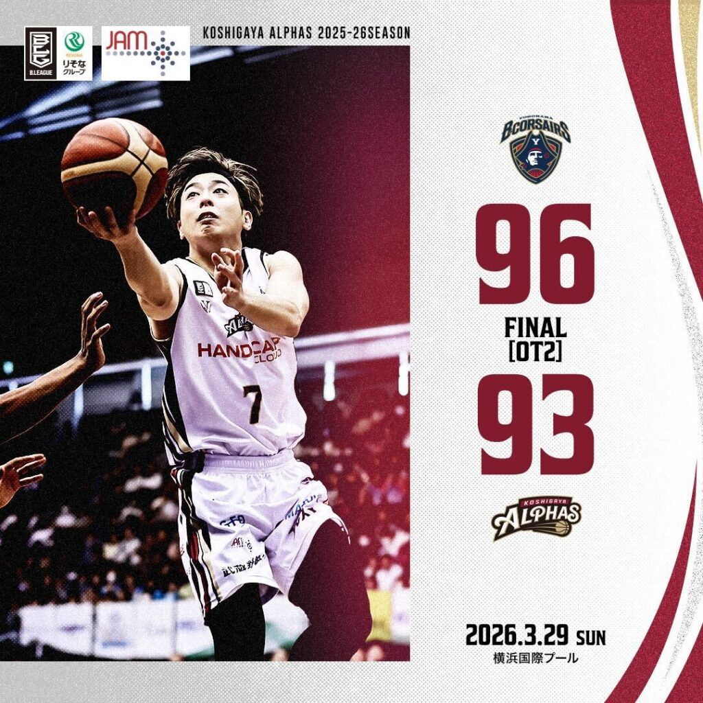 【試合レポート】りそなグループ B.LEAGUE 2025-26 SEASON 第27節 GAME2 2026年3月29日(日) vs.横浜ビー・コルセアーズ〔AWAY GAME〕