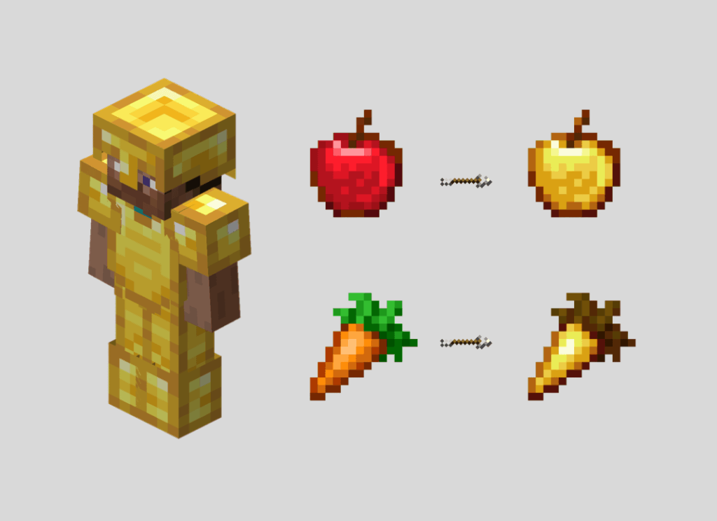 ゴールドアーマーの特別な能力 - フルセットを着用すると、通常のリンゴが食べると黄金のリンゴとして機能します