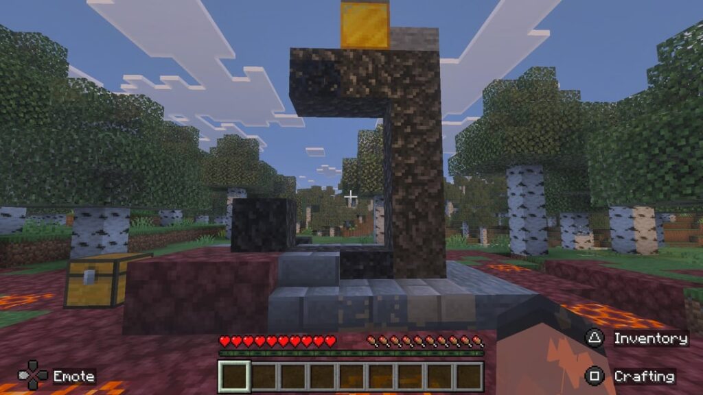 スポーン時にすぐに火をつけるのに十分な黒曜石、火打石、鋼鉄を備えた廃墟のポータル