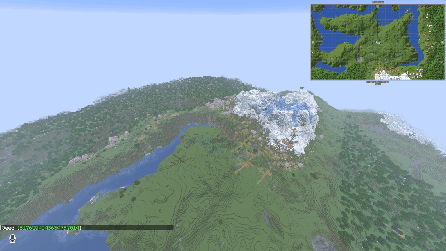 チェリーバイオム山脈とスポーン近くの2つの村