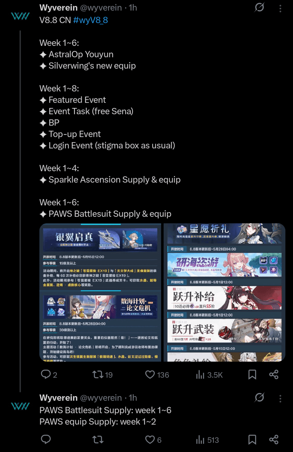 最初の 6 週間で 8.8 バナー — SW Equipment、Youyun AOP、Sparkle Ascension、Helia rerun