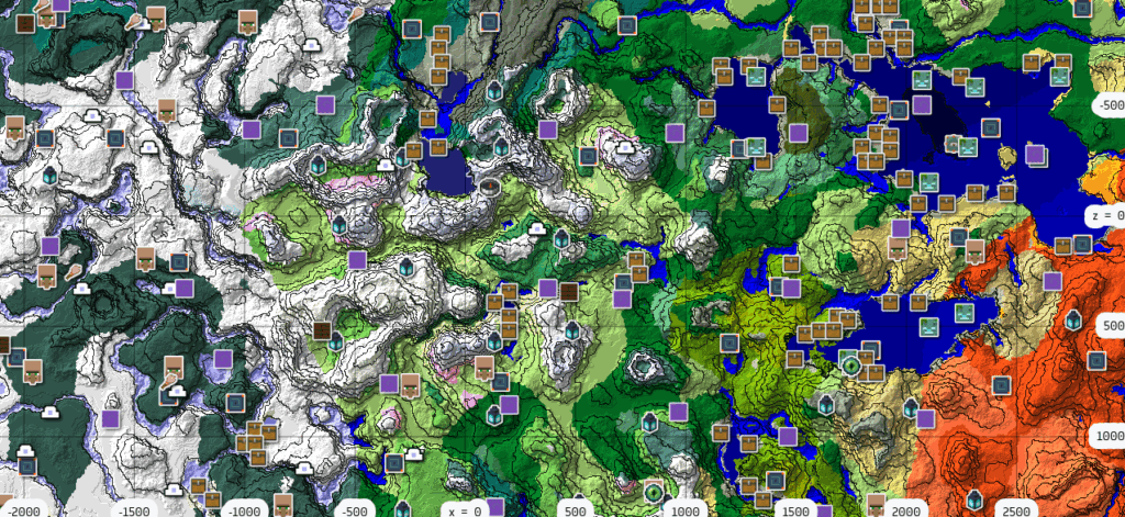 スポーンエリア内とその周囲に多様なバイオームが存在する素晴らしいスポーン