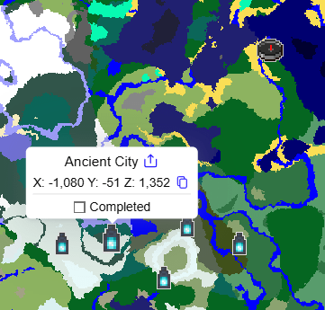 5 つの古代都市はすべて互いに 500 ブロック以内にあります