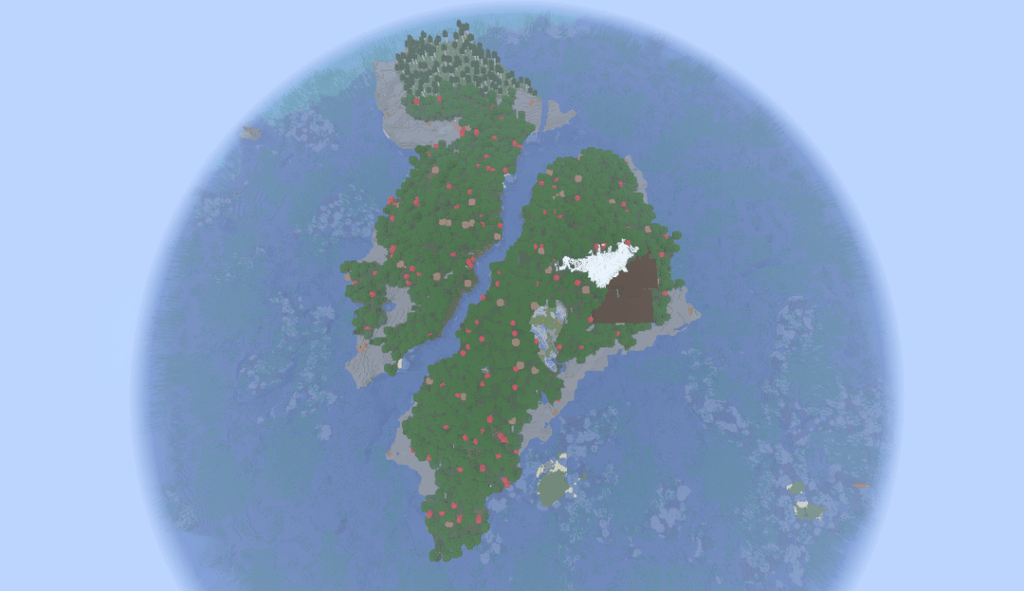 川で隔てられた 2 つの島と邸宅