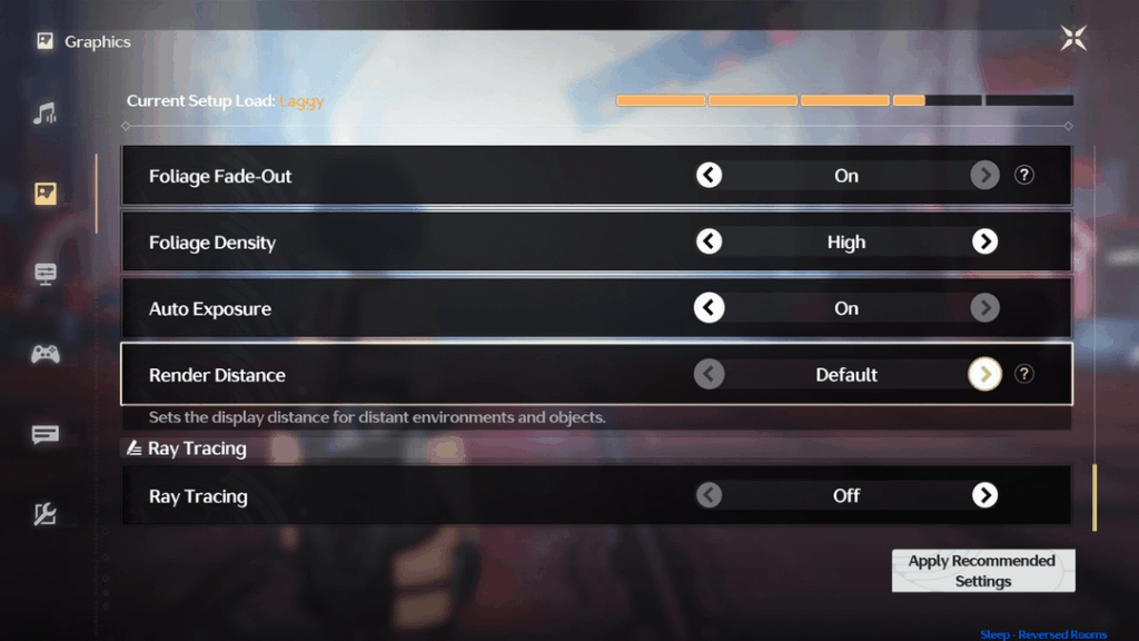 PC でのレンダリング距離オプション、スリープ経由の 3 つのオプション
