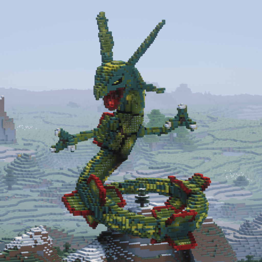 Minecraft でレックウザを捕まえた (彼は私の基地をグリーファーから守ってくれています)