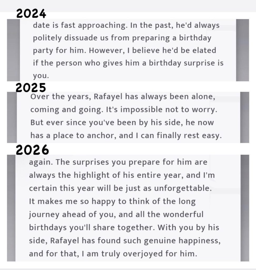 毎年ラファエルの誕生日にタリアから私たちに送られる手紙の進捗状況 🥺😭💕✨