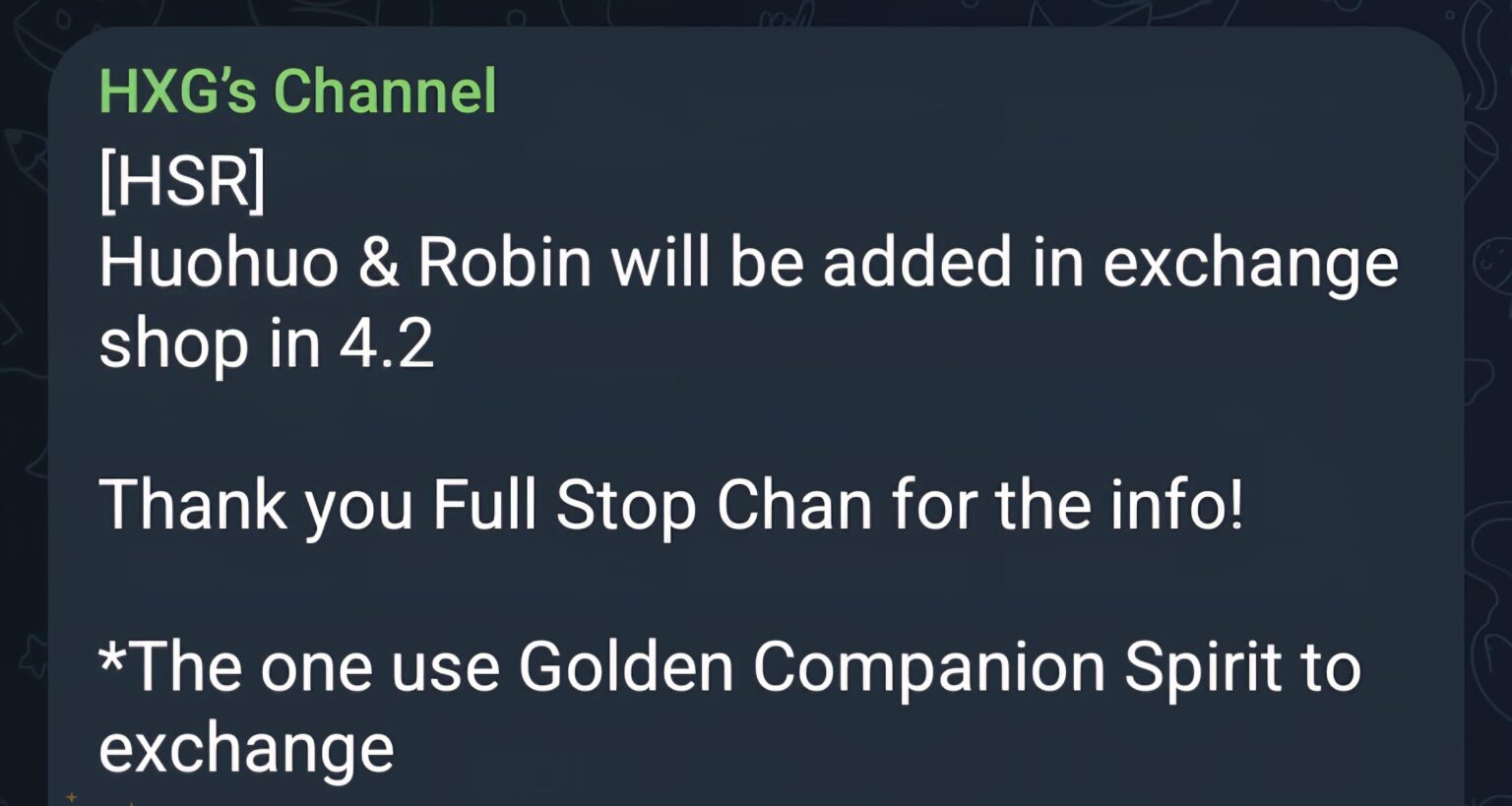 [HSR 4.2] ロビンとフオフオがフルストップちゃん経由で交換ショップに追加されます