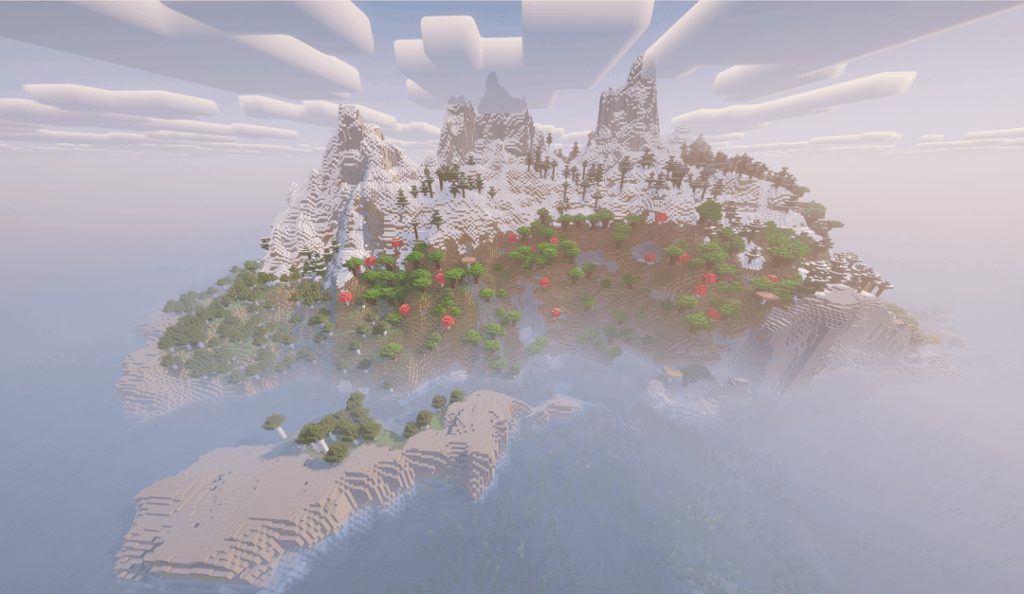 大きなギザギザの峰と暗い森のサバイバルアイランドスポーン