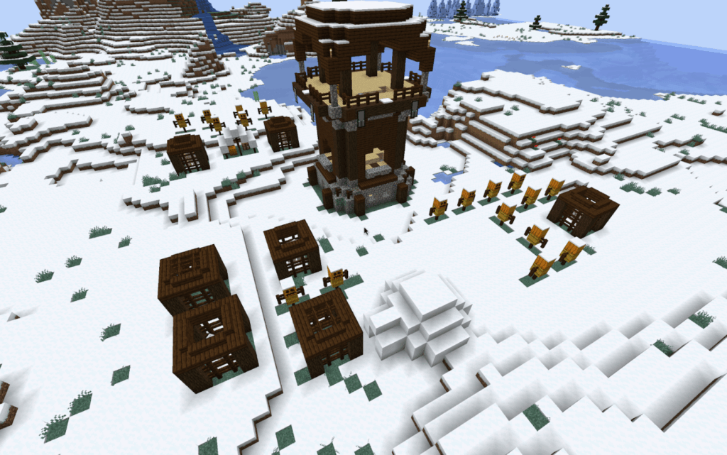 スポーン近くに地下室があるイグルーの隣に最も多くの構造物 (17 個の構造物) がある前哨基地