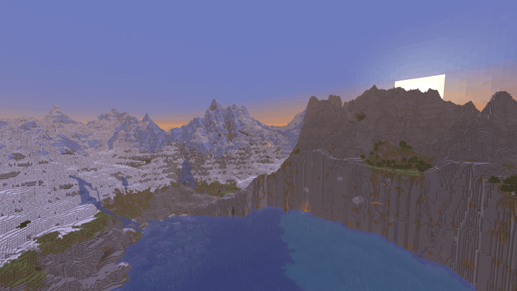 最大高さの厚い山脈に囲まれた幅 350 ブロックの海 [1763933243635884011 @ (1134, 1428)]